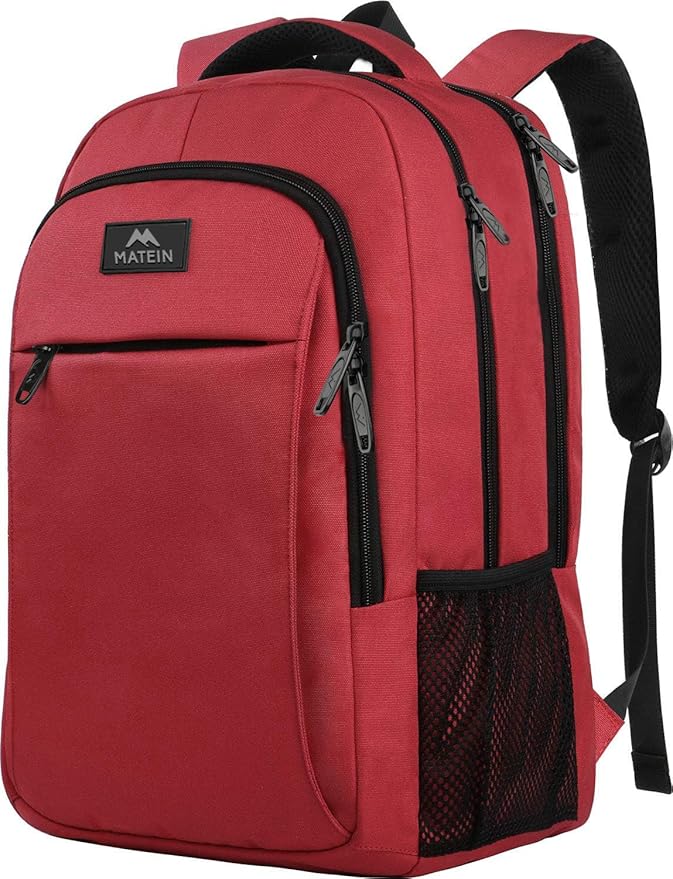 MATEIN Red 15.6 inch Laptop Backpack for Women, Water Resistant College bag | Personal Item Travel Backpack, Anti Theft Sturdy Underseat Bag, Airline Approved, Student Supplies Accessories School Bookbag - Image 8