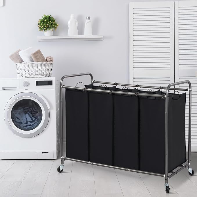 STORAGE MANIAC Laundry Sorter 4 Section, 47.5 Gal (180 L) Laundry Hamper with Wheels, Clothes Divider Basket Sorter, Separator Hamper Cart with Removable Bags, Black - Image 8
