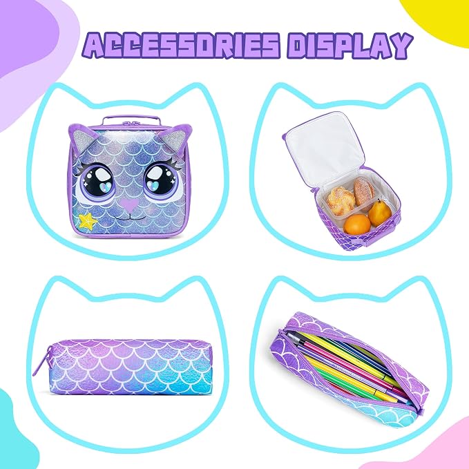 Backpacks for Girls School Bag Cute Girls Backpacks Ages 8-10 with Lunch Box Kids Bookbag Set Travel Backpack for Preschool Kindergarten Elementary Students Backpack to School Supplies - Image 6
