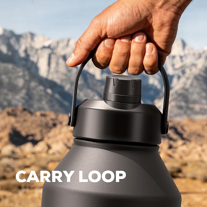 POWCAN 64 oz Insulated Water Bottle for Sports: 2-in-1 Straw & Spout Lid, Leakproof, Carrier Bag, Shoulder Strap, Keep Cold 48H, BPA-Free, Half Gallon Metal Water Jug for Gym, Travel, Gift (Midnight) - Image 8