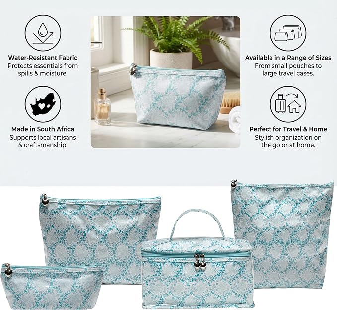 Jacaranda Living Medium Cosmetic Bag – Waterproof PVC-Lined Cosmetic & Toiletry Organizer, Zipper Pouch for Skincare, Makeup & Accessories, Aqua Trellis - Image 12