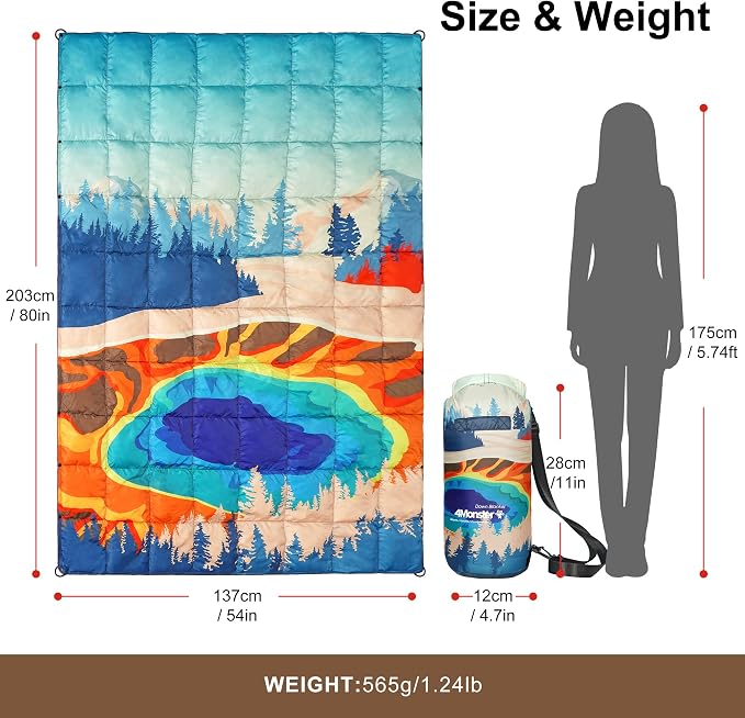 4Monster Down Camping Blanket, 650 Fill Power Ultralight Packable Puffy Blanket, Warm, Waterproof & Windproof Outdoor Quilt for Backpacking, Travel, Stadium, Beach - Image 6