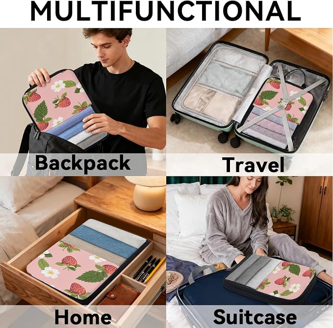 Floral Strawberry 6 Set Compression Packing Cubes for Travel Luggage Carry On Suitcase Compressible Expandable Packing Cubes Organizers Bag - Image 8