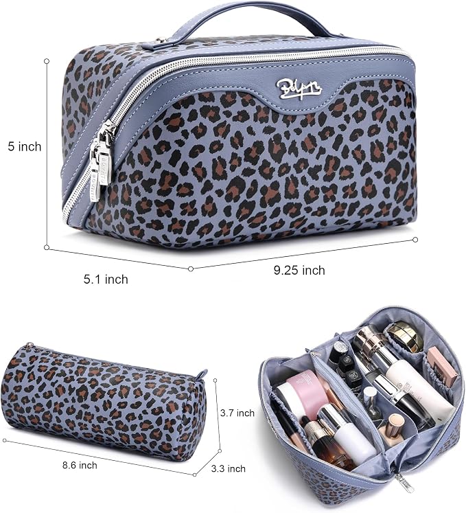 BOYATU Travel Makeup Bags Cosmetic Organizer Bag: 3 Pcs Set Large Capacity Make up Bag with Compartments - Waterproof Leather Toiletry Bags with Handle for Women (B-Light Blue) - Image 8