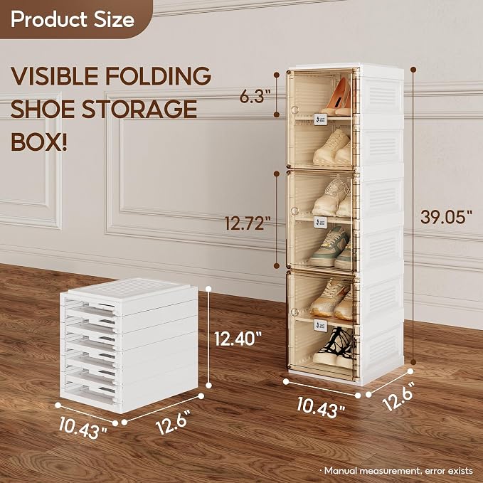 ANTBOX Shoe Organizer Storage Box, Portable Folding Shoe Rack for Closet with Magnetic Clear Door,Large Sneaker Cabinet Bins Sturdy Easy Assembly 6 Layers-6 Grids - Image 6