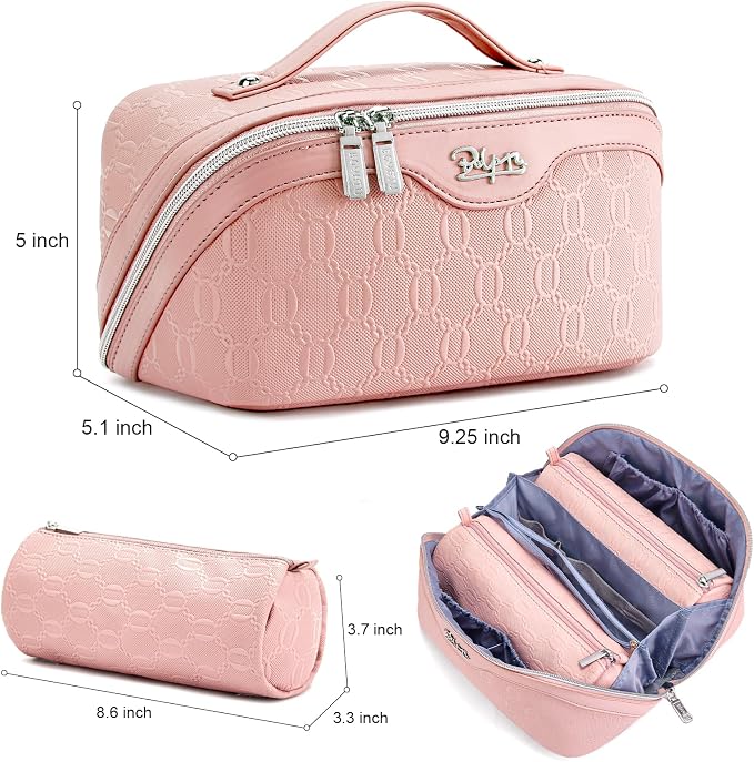 BOYATU Travel Makeup Bag for Women: Cosmetic Organizer Bag with Compartments - Leather Make up Bags Set of 3 (G-3-Pink) - Image 8