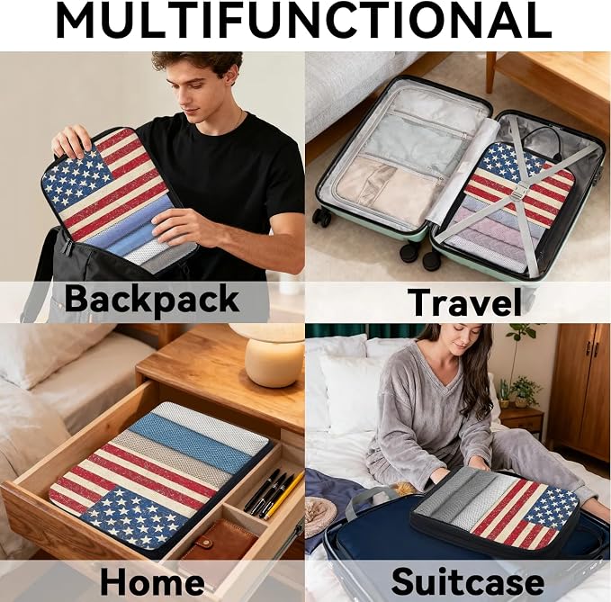 American USA Flag Vintage Compressible Packing Cubes for Suitcase 6 Set Lightweight Expandable Compression Packing Travel Luggage Organizer - Image 8