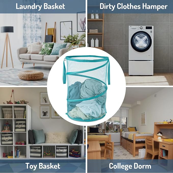 Seiritex Mesh Popup Laundry Hamper 115L Collapsible Laundry Basket No Lid Extra Large Capacity Foldable Clothing Storage Basket with Handles 26 H x 18 W x 18 L (Turquoise Blue) - Image 7