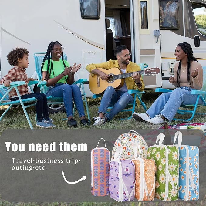 8 Pcs Compression Packing Cubes for Travel, Lightweight Waterproof Luggage Organizer Bags Set, Washable Packaging Cubes for Women Backpack Carry-On Suitcases - Image 7