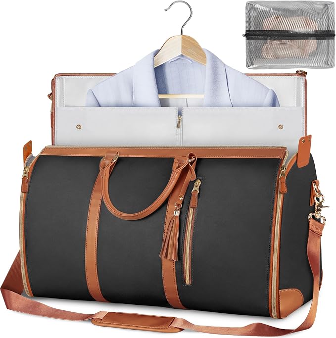 Ytonet Garment Duffle Bag, Convertible Carry on Garment Bags for Travel for Women, Water Resistant Travel Bags with Shoe Pouch, 2 in 1 Hanging Suitcase Suit Overnight Bag, Black, Large - Image 9