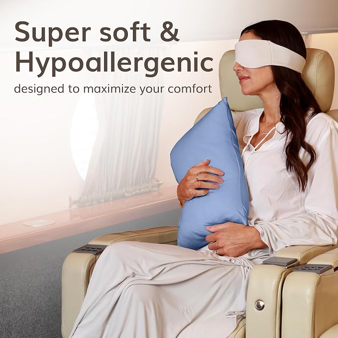 Happyluxe Travel Pillow for Long Flights - Soft, Small, Alternative to Down and Memory Foam. 17 x 13in - Made in The USA, Serenity Blue Airplane Pillow for Adults Sleeping, Camping or Nap - Image 8