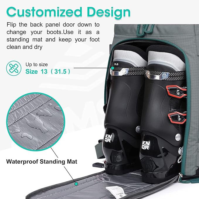 Ski Boot Bag, 55L/70L Waterproof Ski and Snowboard Boots Travel Backpack for Skis, Snowboard, Ski Helmet, Goggles, Gloves & Accessories - Image 6