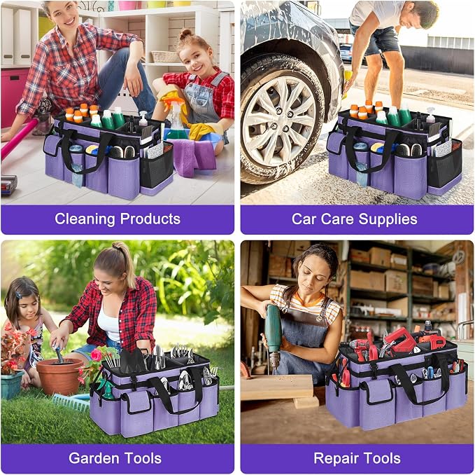 Cleaning Caddy Bag,Extra Large Cleaning Supplies Organizer with Handle for Housekeepers,Purple - Image 6