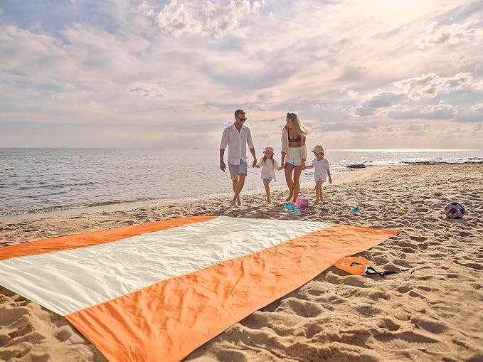 WEKAPO Beach Blanket Sandproof Waterproof, Extra Large Beach Mat, Oversized & Compact Sand Free, Quick Drying Beach Essentials for Vacation, Cruise, Picnic & Camping with Stakes - Image 8