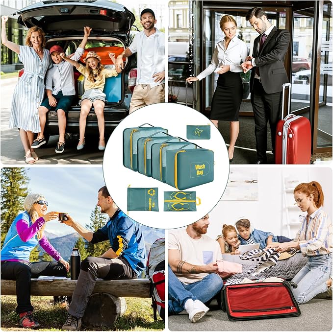 AiQInu Suitcase Organiser Set 7 Pieces Waterproof Packing Cube Suitcase Organiser Packing Cubes Shoe Bag Clothes Bags for Suitcases - Image 8