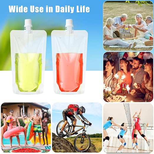 Patelai 150 Pieces Plastic Liquid Pouch Reusable Juice Pouches Travel Water Leak Proof Bags Bulk with Collapsible Silicone Funnel for Travel Outdoor (8 oz) - Image 6