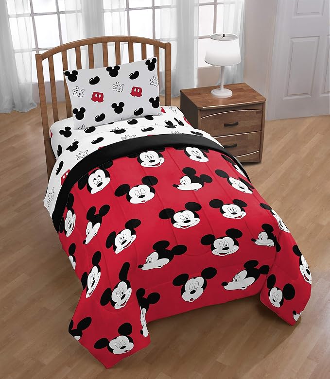 Disney Mickey Mouse Twin Comforter Set 4 Piece Kids Cartoon Bedding, Red | Bed in a Bag, Comforter Sheets Pillowcase, Official Product, Soft Microfiber, Machine Washable, Easy Care, Kids Gift - Image 6