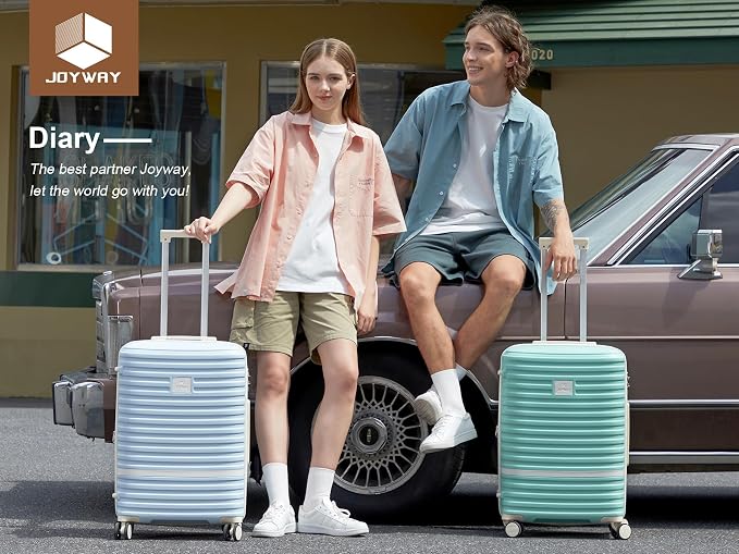 Joyway Carry On Luggage 20 Inch Expandable Suitcase with Spinner Wheel, 4 Piece Hard Shell Luggage Set with TSA Lock(Lightblue brown) - Image 9