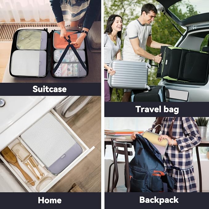 Voova 6 Set Compression Packing Cubes, Travel Accessories Expandable Packing Organizer Bags Set for Carry on Suitcase, Durable Luggage Packing Cubes for Travel Essentials,Grey - Image 7