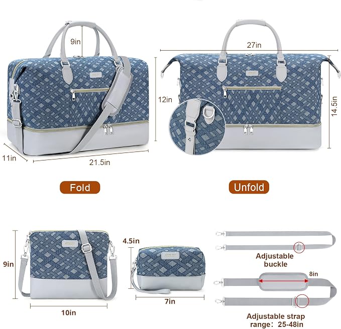 ITIEZY Weekender Overnight Bag for Women - Large Travel Duffel Bag with Shoe Compartment, Gym Duffel Bag Hospital Bag Carry On Tote Bags for Airplanes with Crossbody Bag Toiletry Bag 3Pcs Set - Image 7