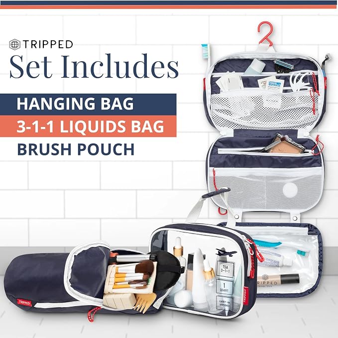Toiletry Bag Kit 3 Piece Set: Hanging Travel Toiletry Bag + 311 TSA Cosmetic Liquid Bag + Accessory Organizer Pouch - Image 7