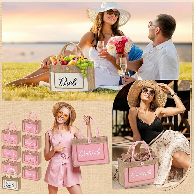 Buryeah 8 Pack Bride Tote Bag Bride Tribe Wedding Gift Bridal Burlap Bag with Handles Bridal Jute Tote Reusable for Newlywed - Image 7