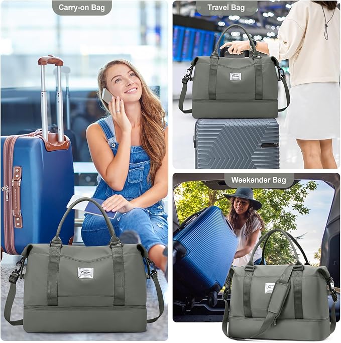 Travel Duffel Bag with Shoes Compartment,Weekender Bags for Women Travel | Overnight Carry-On Bag with Toiletry Bag, For Spirit Airlines 18x14x8 Personal Item Bag - Image 9