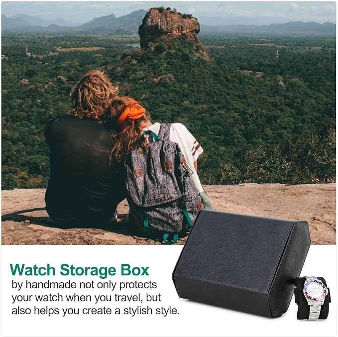 Hiram Genuine Leather Hexagon Watch Roll Travel Case, Leather 6-Watches Roll Case with Removable Pillow Cushion for Treasured Watches and Bracelets-Black - Image 7