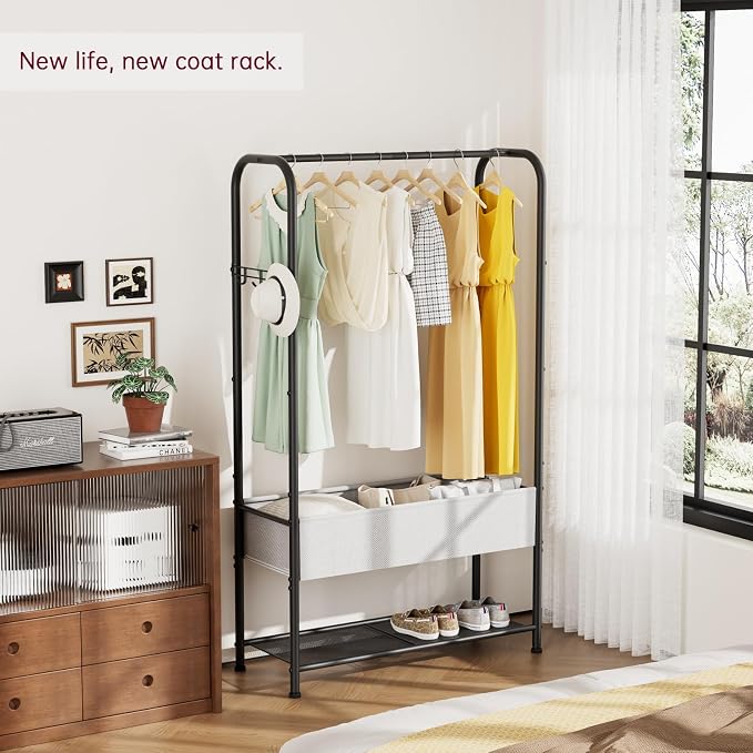 SINGAYE Wardrobe Standing Closet Clothing Rack With Shelf Hanging Clothes | Wardrobe Open Compact Small Metal Garment Hanger Stand Alone Free Standing Black Closet Rack Storage Organizer Heavy Duty - Image 9