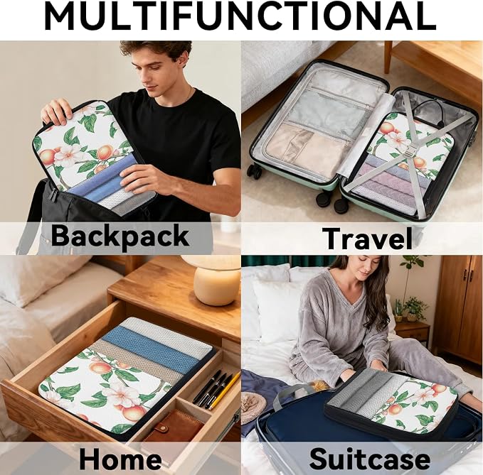 Floral Peach 6 Set Compression Packing Cubes for Travel Luggage Carry On Suitcase Compressible Expandable Packing Cubes Organizers Bag - Image 8