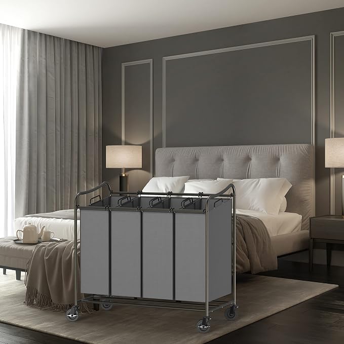 Simple Houseware 4-Bag Heavy Duty Laundry Sorter Rolling Cart, Dark Grey | Removable Bags and Lockable Wheels for Laundry Room Organization - Image 9