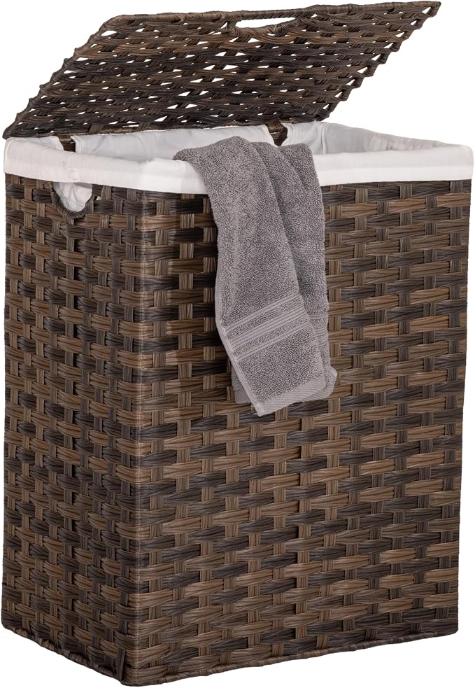 Seville Classics Premium Handwoven Portable Laundry Bin Basket with Carrying Handles, Household Storage for Clothes, Linens, Sheets, Mocha Brown, Rectangular Hamper - Image 9