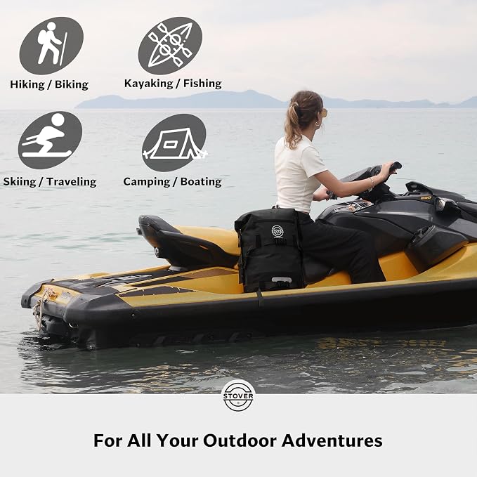 STOVER 30/40/55L Waterproof Dry Backpack & Phone Case- X-Large Floating Dry Bag for Kayaking, Travel, Hiking, Fishing, Camping, Motorcycles & Beach, Heavy-Duty Roll Top Men/Women (Black) - Image 9