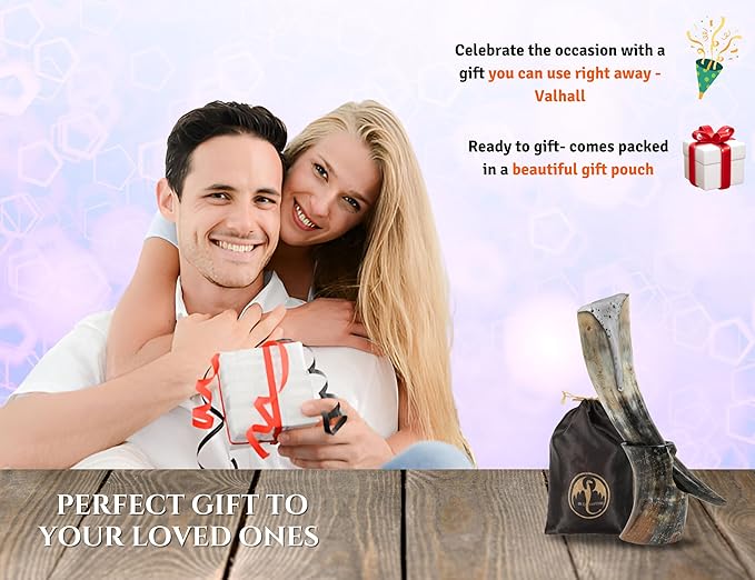 OLDEMPEROR Viking Drinking Horn - 12 Inch with Horn | Handmade Beer Cup | Food Grade | Unique Genuine Ox with Iron Stand | Natural Shine Finish | Chirstmas Viking Gift for Men & Women