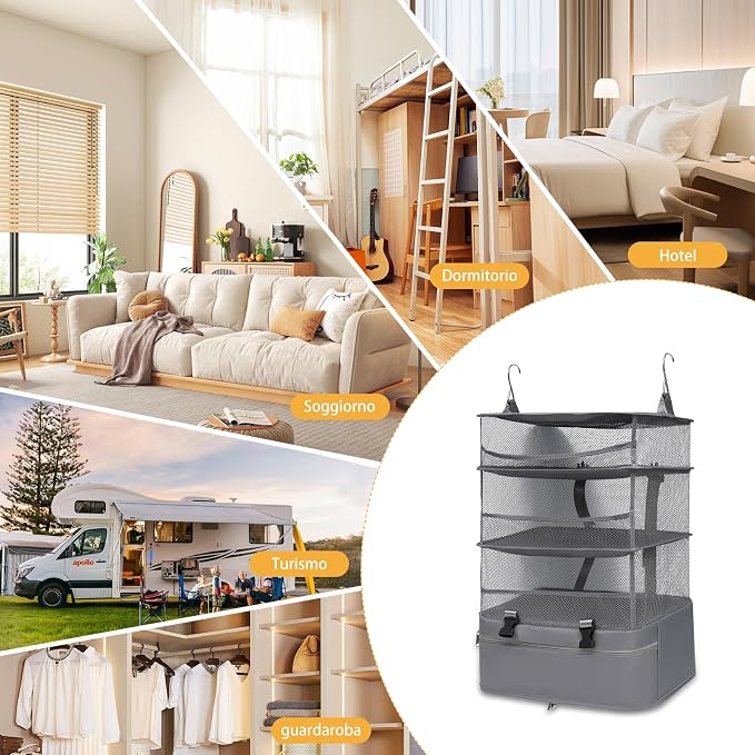 Hanging Packing Cubes for Travel - 300D Oxford Fabric Suitcase Organizer Hanging | Foldable Storage for Clothes, Shoes & Toiletries | Multi-Scene Gray Hanging Packing Cube (gray, l) - Image 8