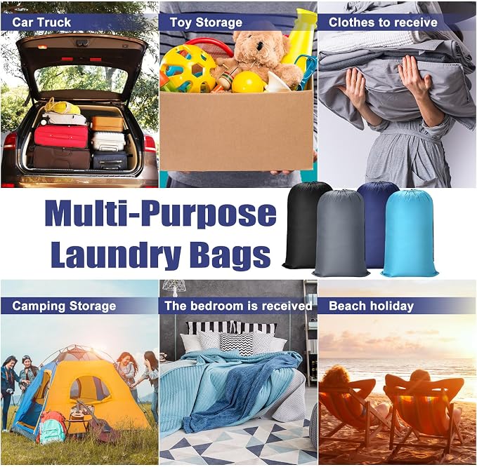 Nuogo 20 Pcs Laundry Bag Washable Travel Laundry Bags with Drawstring Lock Closure Large Heavy Duty for Camping Tent Blankets Dirty Clothes Yarn Fabric Storage, 38 x 24 Inches(Mixed Color) - Image 6