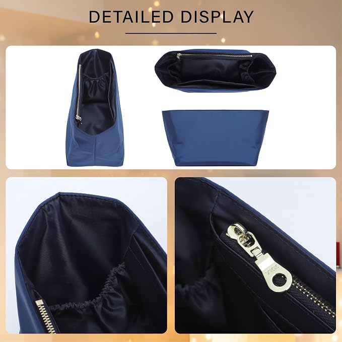 Soft Nylon Purse Organizer Insert for Longchamp Le Pliage L Tote Bag,Lightweight Luxury Long Champ Large Tote Divider Shaper with Cup Holder,Bags Inner Linner with 7 Deepened Pockets,L/Navy Blue - Image 9