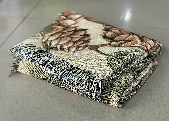 Log Cabin Bear Family Woven Tapestry Throw Blanket Wall Hanging Art Handicrafts Jacquard Multipurpose Soft Travel Mat Outdoor with Fringe Tassels 50 X 60 Inches