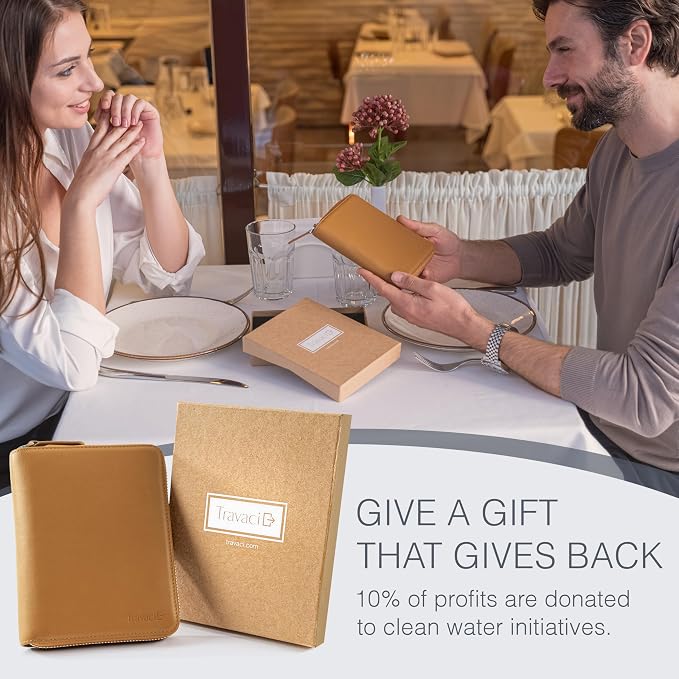 Full Grain Leather Passport Holder for 2 Passports - Dual Passport Holder and Travel Documents Organizer - RFID Travel Wallet for Couples - Camel - Image 6