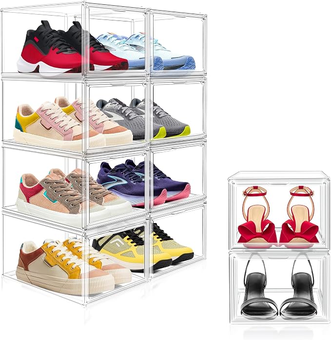 2 Pack Drop Front Acrylic Shoe Boxes with Magnetic Door Fit US Size 12, Clear Stackable Shoe Organizer for Closet, Entryway, Underbed, Multiple Display Cases for Hats, Figures, Sneakers - Image 8