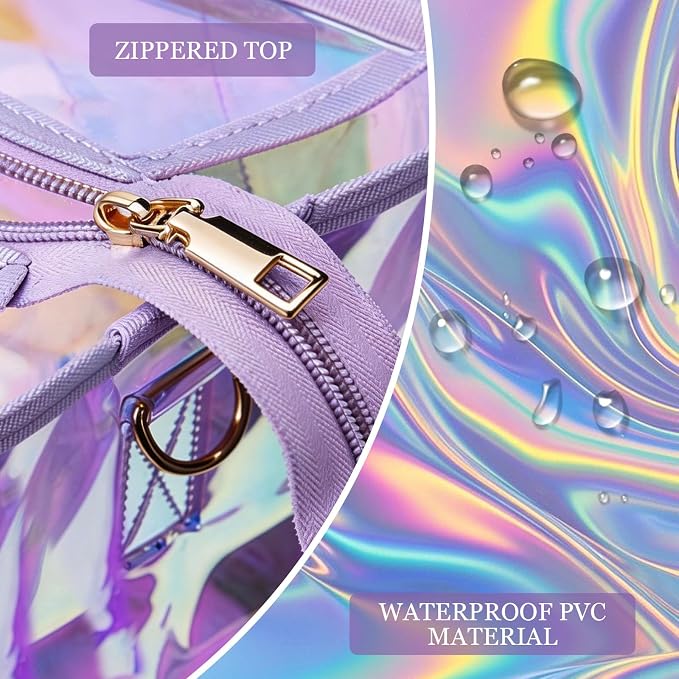 Iridescent Waterproof Beach Tote Bag for Women Large Jelly Tote Bag for Summer Travel Vacation Swim Pool - Image 7