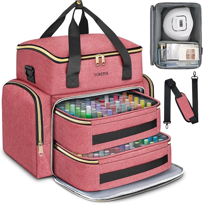 YOREPEK XL Nail Polish Organizer Case for 96 to 100+ Bottles, Pink | Nail Organizer With 96 Slots Foam Inserts, Travel Nail Tech Carrying Case with Adjustable Space for Gel Dip Powder Tips Set - Image 9
