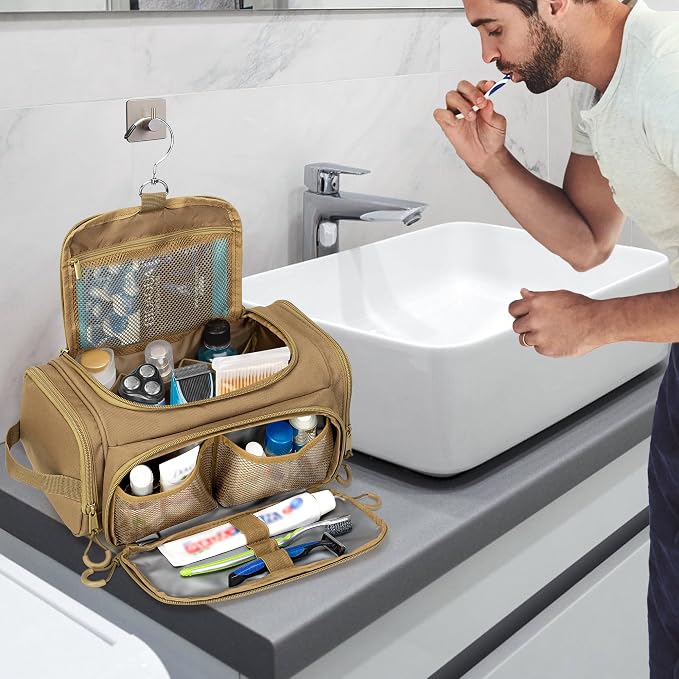 Tactical Toiletry Bag for Men, Hanging Hygiene Bag, Travel Dopp Kit | Mens Toiletry Bag with Hook, Dry & Wet Pockets, Travel Hygiene Organizer Bag for Shaving, Shower Essentials and Toiletries - Image 8