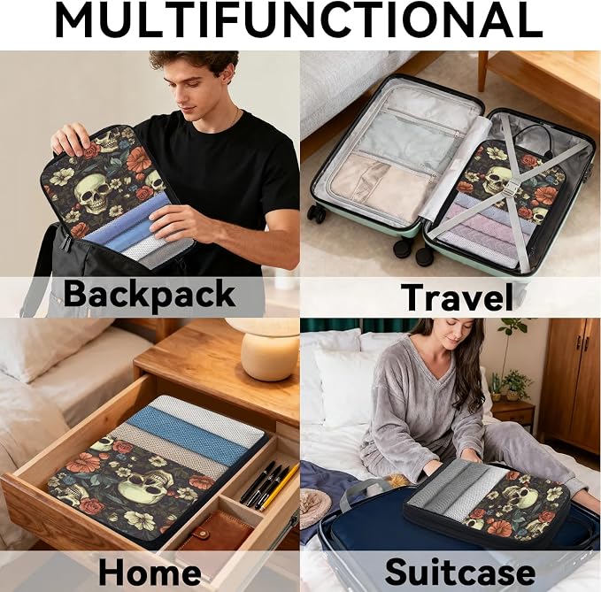 Floral Skull 6 Set Compression Packing Cubes for Travel Luggage Carry On Suitcase Compressible Expandable Packing Cubes Organizers Bag - Image 8