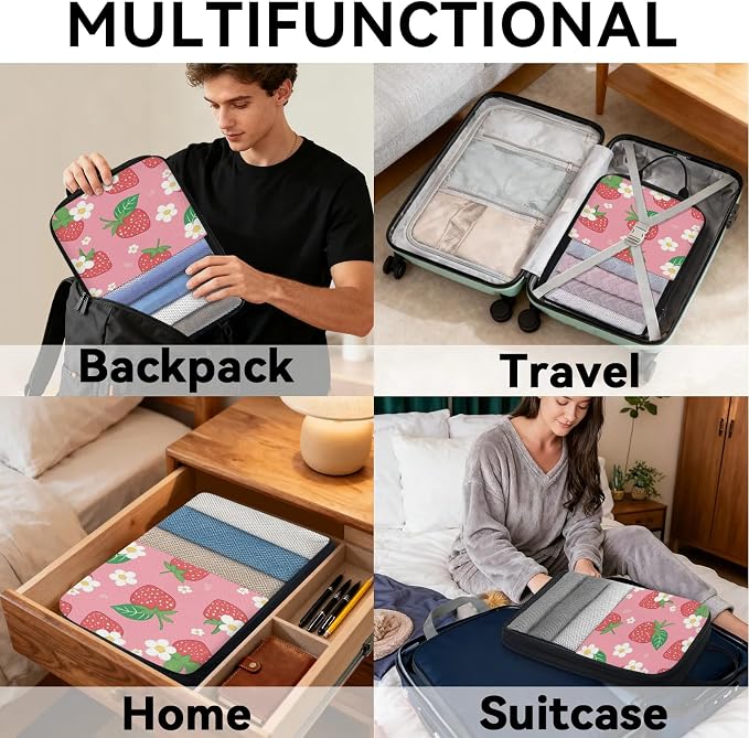 Strawberry Flower 6 Set Compression Packing Cubes for Travel Luggage Carry On Suitcase Compressible Expandable Packing Cubes Organizers Bag - Image 8