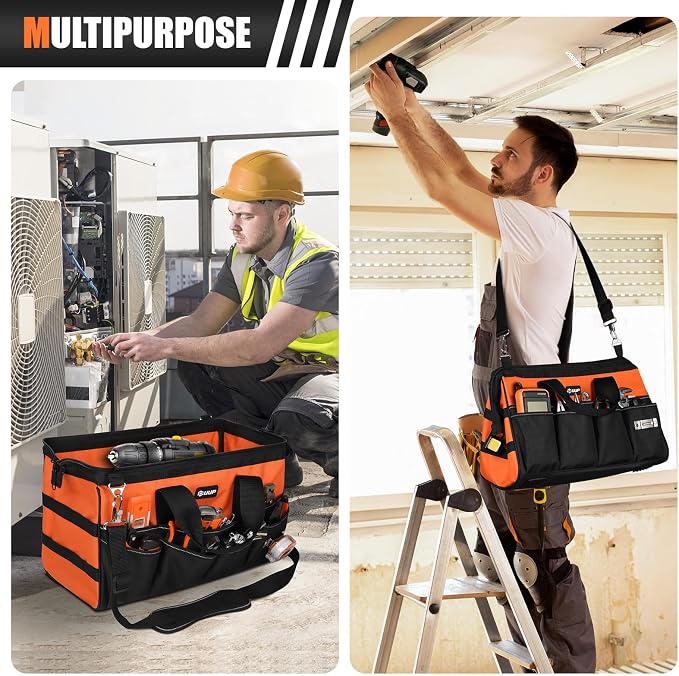 UUP 18" Large Tool Bag, Heavy Duty Spacious Tool Box Organizer, Orange | 16 Pockets & MOLLE. Detachable Strap & Handle. Non-slip Base, Metal Buckle. 30lb Holds Drill/Tool on Truck, Garage, Men Gift. - Image 7