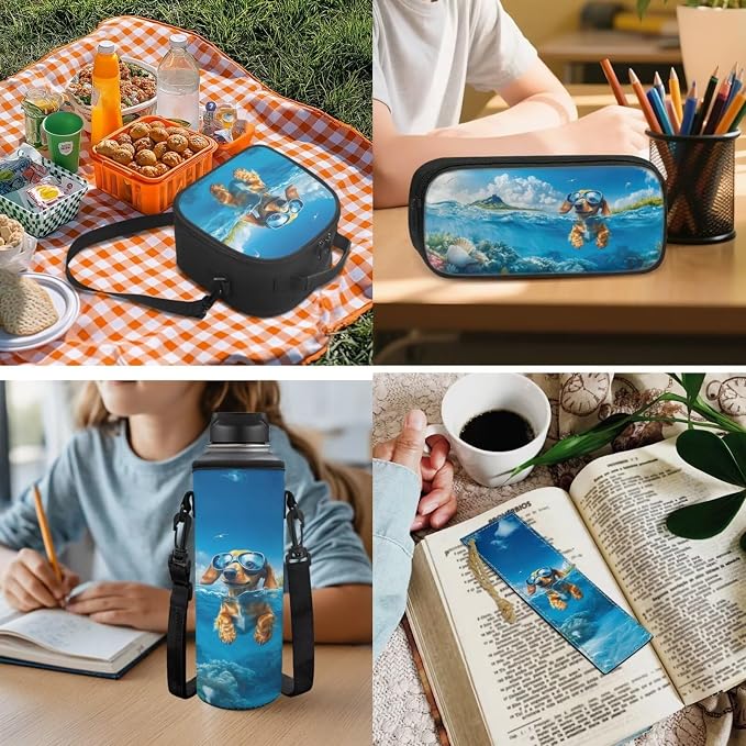 3D Dachshund Backpack for Boys Elementary School Backpack with Lunch Box Pencil Case Water Bottle Cover Bookmark Toddler School Bag Set 5 in 1 Back to School - Image 5