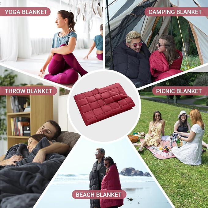 KingCamp Ultralight Camping Blanket, Packable Down Alternative Puffy Wearable Blankets Weatherproof Warm Package Quilt with Snap Buttons for Outdoor Hiking Travel, Picnic Stadium, (69" x 53" Crimson) - Image 7