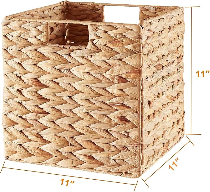 Vagusicc Wicker Storage Basket, Set of 2 Water Hyacinth Storage Baskets for Organizing, 11x11x11 Storage Cube Bins, Wicker Storage Cubes, Natural Foldable Square Baskets for Shelf Laundry Organizer - Image 7