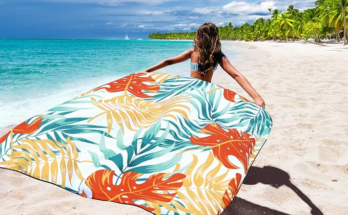 WIWIGO Beach Blanket Sandproof Extra Large Beach Mat Adults Waterproof Quick Drying Sand Free Mat Made by Premium Polyester with 4 Stakes & 4 Corner Pockets for Outdoor Travel Camping Hiking - Image 5